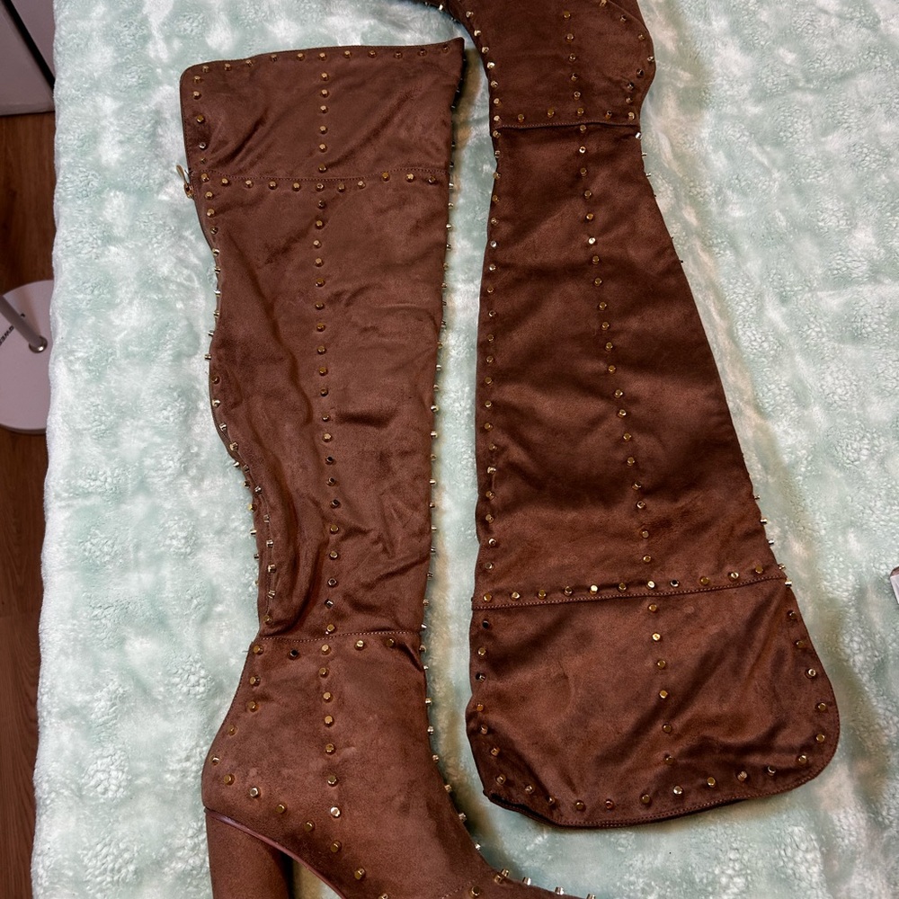 VENUS Brown Studded Over-the-Knee Boots